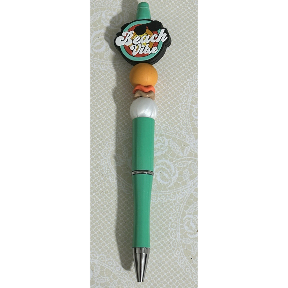 Custom Pen Beach Vibe Handmade Beaded Summer Pen Sea Green Vacation